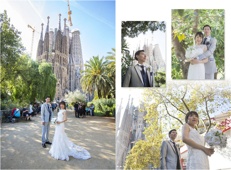 スペインらしい明るいイメージでとのご要望をいただき、眩しい空と美しい街並みが印象に残るデザインになっています。3頁目：結婚式アルバム
