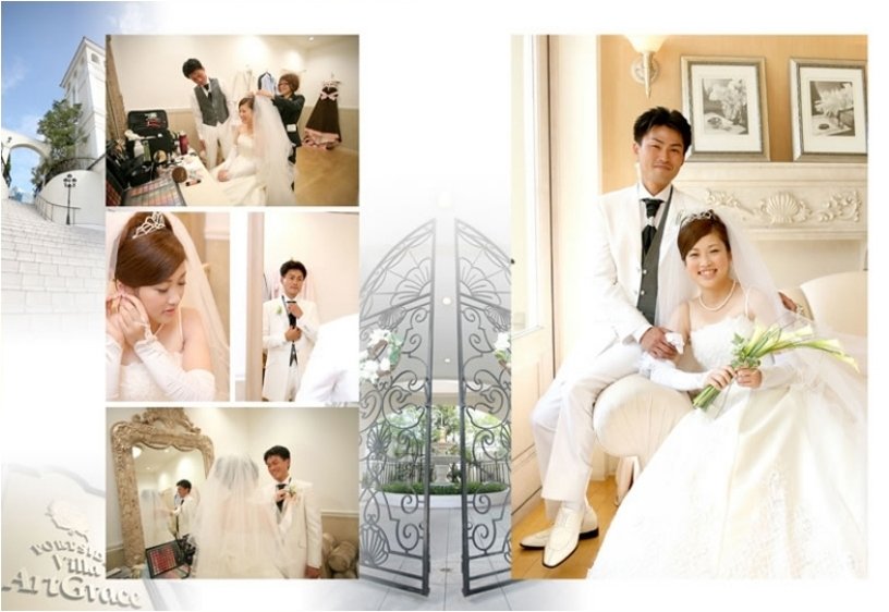 
式場は横浜アートグレイス・ポートサイドヴィラにて。2頁目：結婚式アルバム