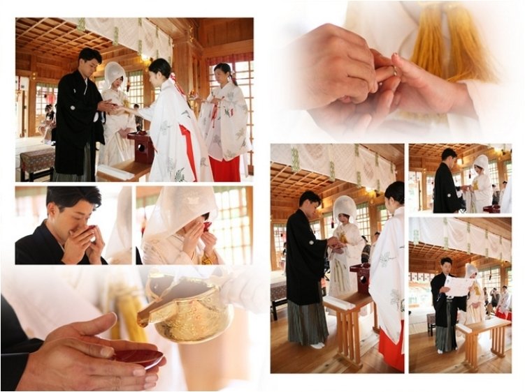 
挙式後のページは３種類の和装をまとめた前撮りのページです。4頁目：結婚式アルバム