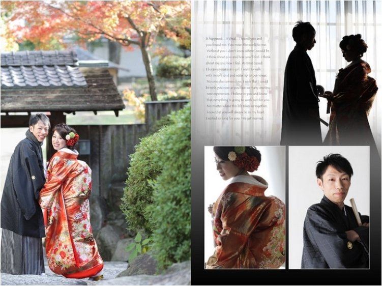 
ページをめくると、神戸の景勝地でのロケーション撮影から始まります。2頁目：結婚式アルバム