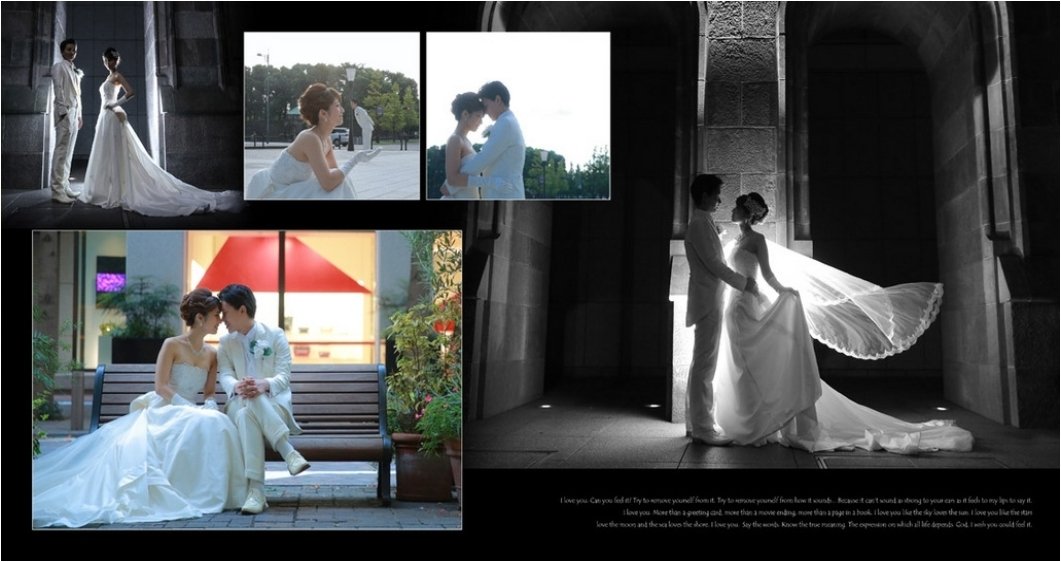 
ラージのワイド感を生かして写真を大きく配置しているので迫力ある美しさを味わえます。3頁目：結婚式アルバム