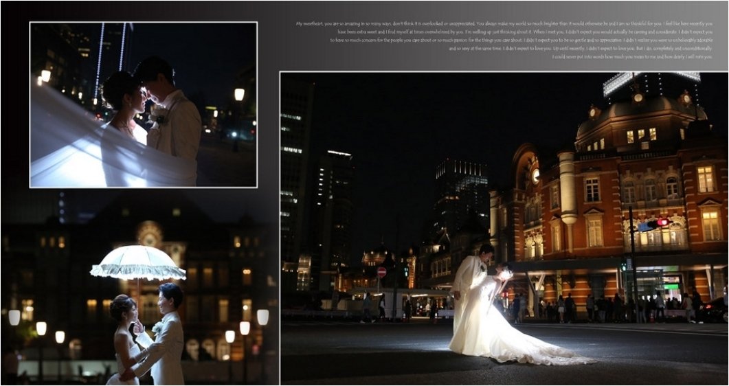 
そして結婚式場はアルカンシエルluxe marriage大阪。4頁目：結婚式アルバム