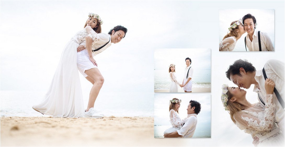 
始まりはタイのサムイ島でのビーチフォト。3頁目：結婚式アルバム